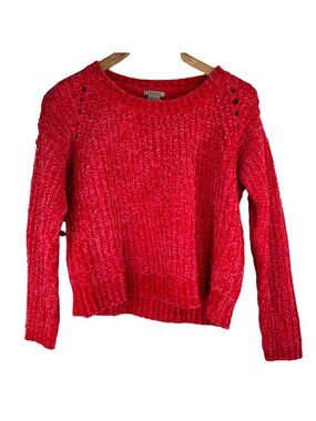 Anama Sweater Small Chenille Crop Pullover Long Sleeve Pink Cozy Barbie